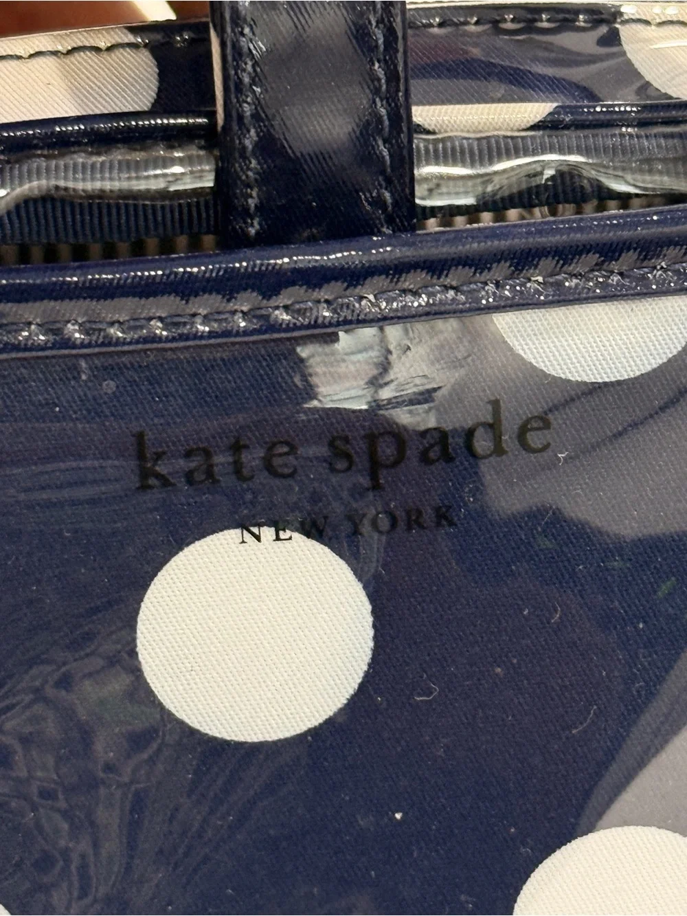 Kate Spade Le Pavillion Manuela Cosmetic Case in Navy Blue and White Polka Dot